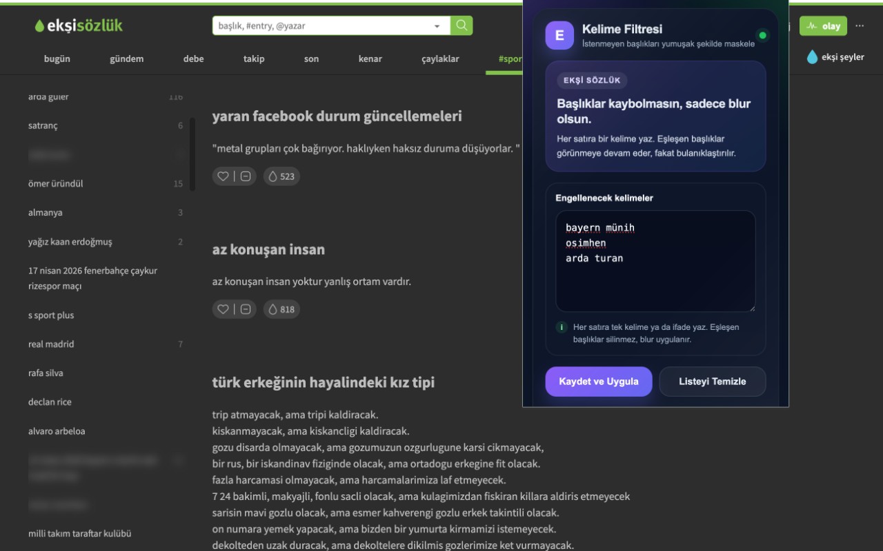 Ekşi Sözlük Kelime Filtresi & Blur Motoru screenshot