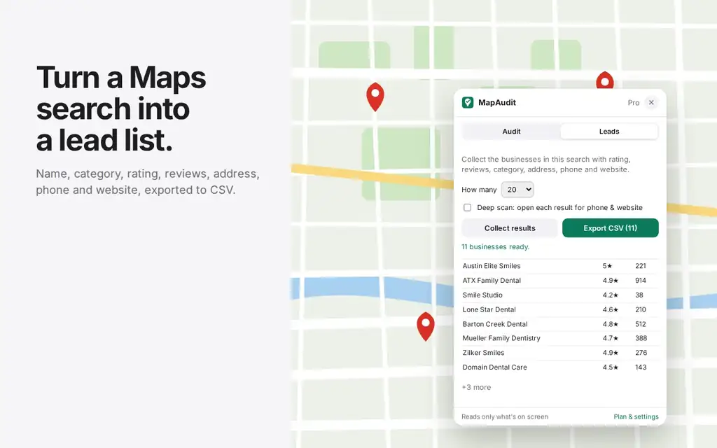 MapAudit – Local SEO Audit & Lead Export for Maps screenshot 2