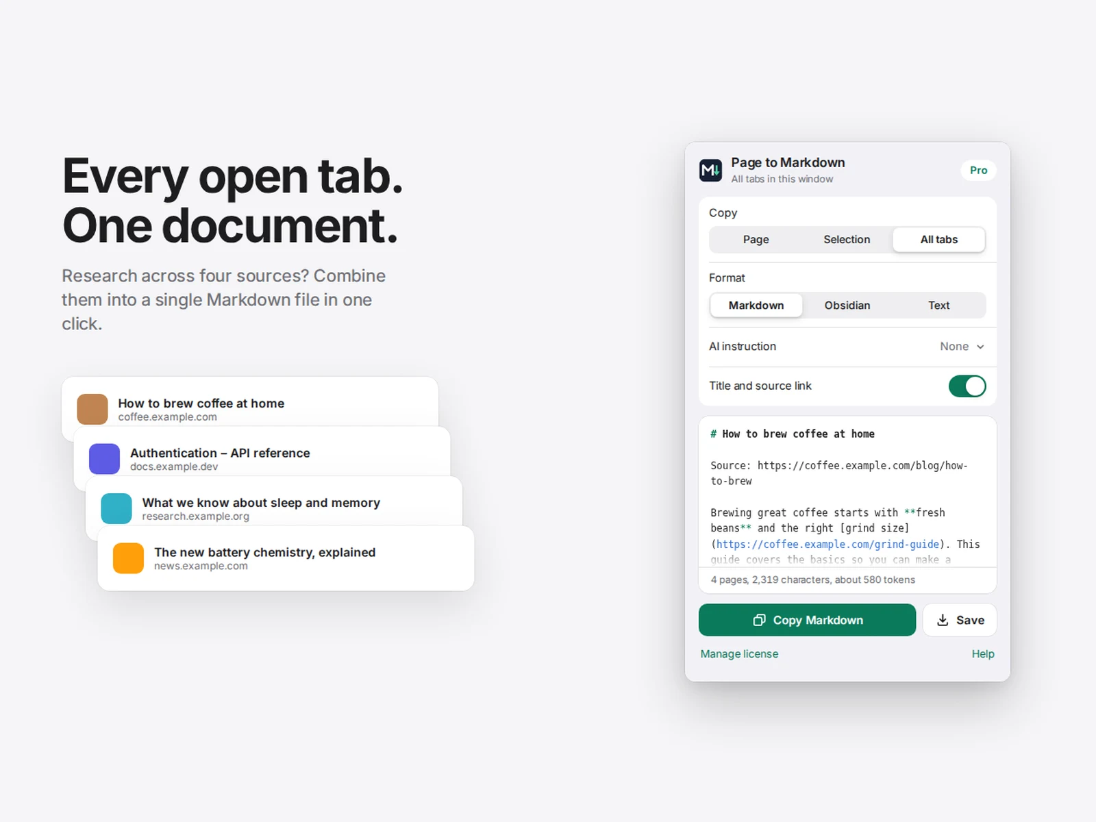 Combining all open tabs into one Markdown document
