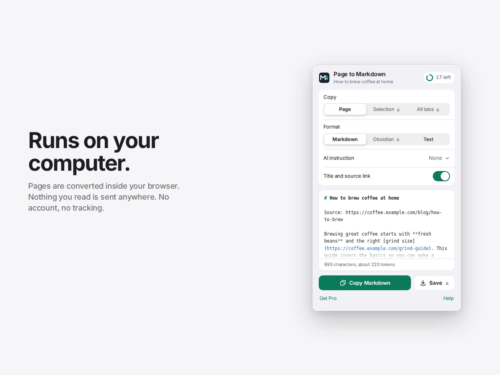 Page to Markdown runs locally in the browser